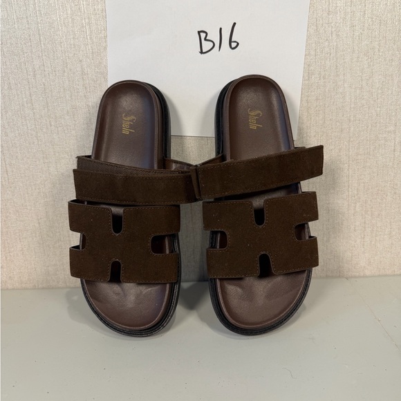 Shoes - Brown Suede Slide Sandals